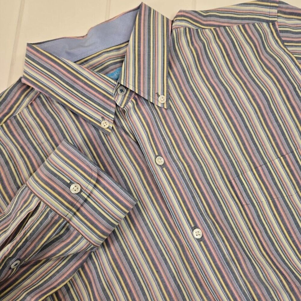 J.McLaughlin Men's Size M‎ Colorful Stripe Long Sleeve Button Down Modern Fit